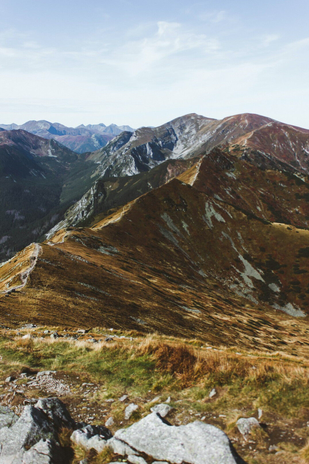 group hiking in polish mountains