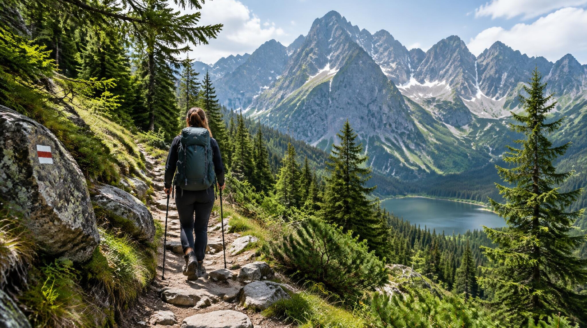 hiker on polish mountain trail
